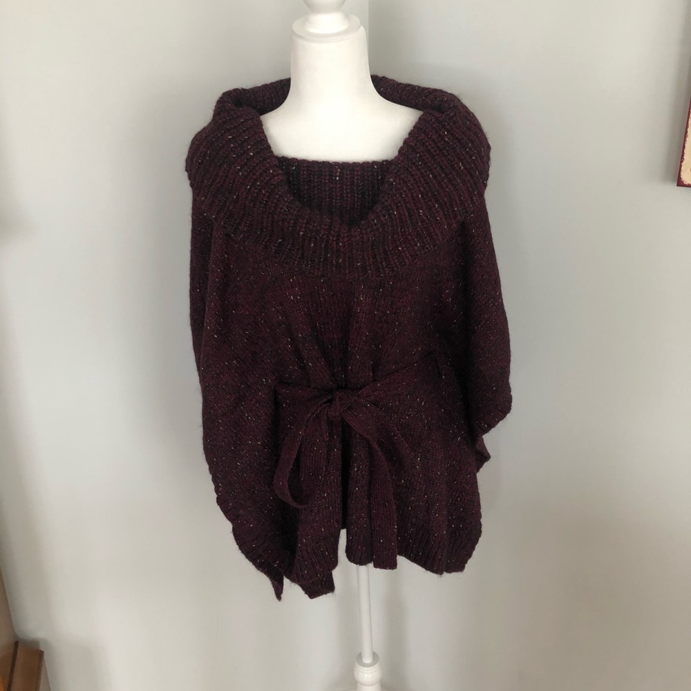 WHBM Cowl Neck Poncho Tie-Waist Sweater